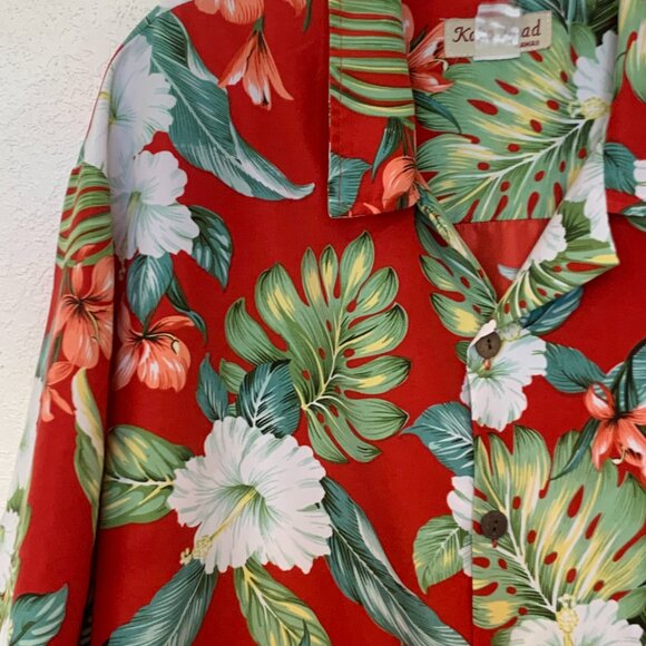Koko Head Mens Hawaiian shirt XL red with white flowers Floral design - Picture 2 of 5